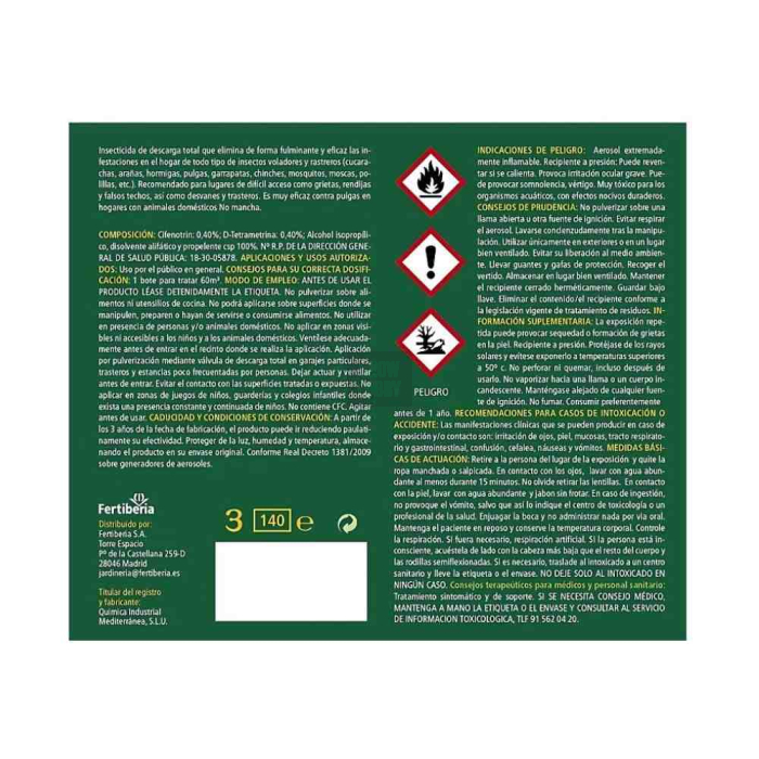 Bomba Insecticida Descarga Total 100ml